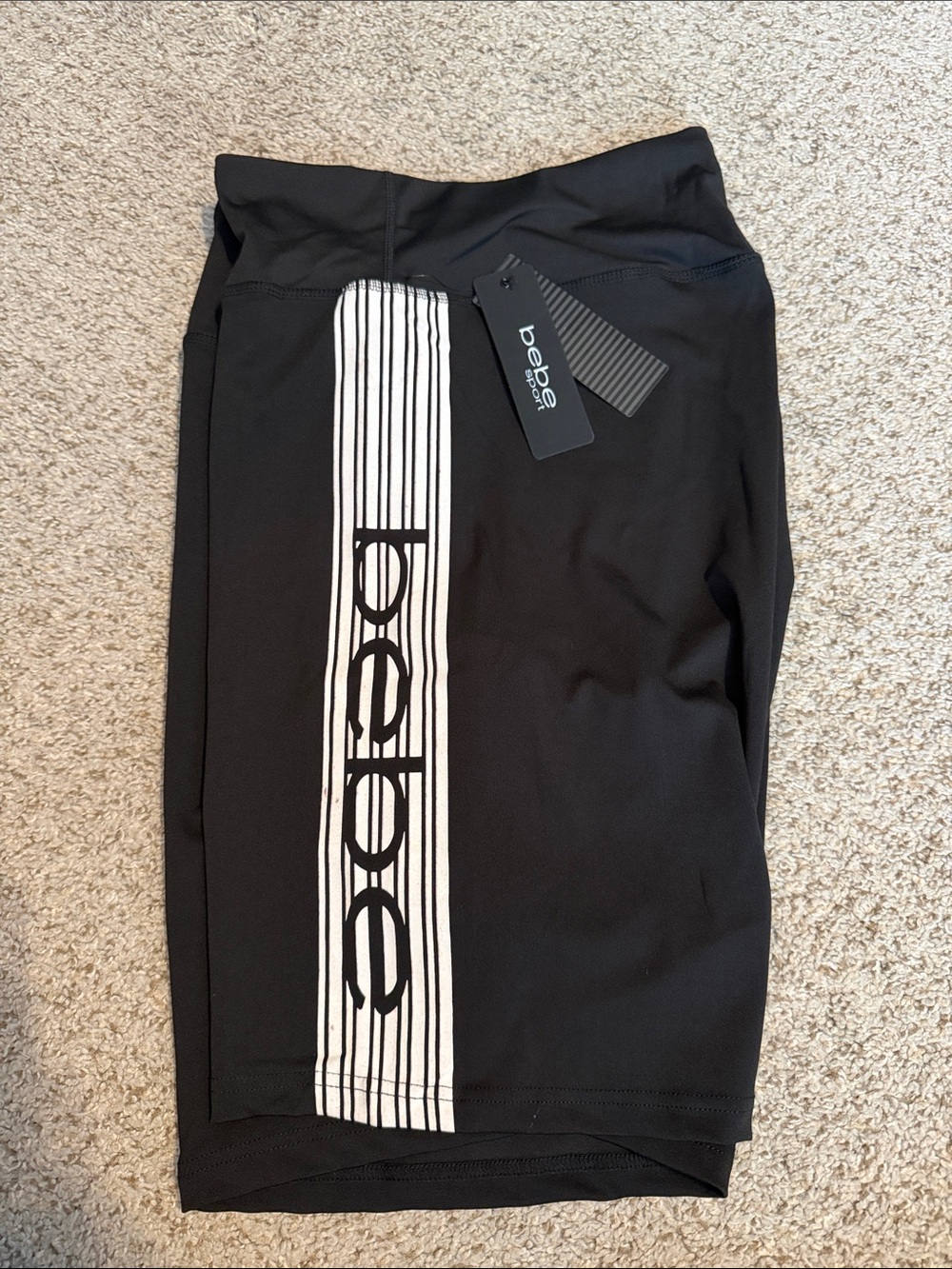 bebe Sport Black Athletic Bike shorts with White Stripe Logo, 3X NWT